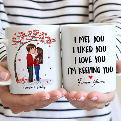 Doll Couple Kissing Under Red Tree Gift For Him For Her Personalized Mug