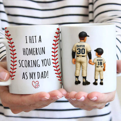 I Hit a Home Run Scoring You as my Dad Personalized Mug, Father's Day Gift for Baseball Dad