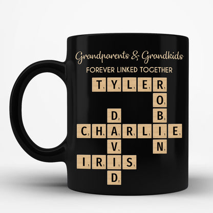 Grandparents & Grandkids Forever Linked Together Crossword Puzzle Personalized Mug, Gift For Large Family, Parent, Grandparents, Siblings, Brothers, Sisters