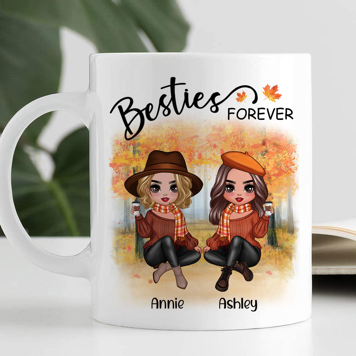 Doll Best Friends Besties Sitting Fall Season Personalized Mug