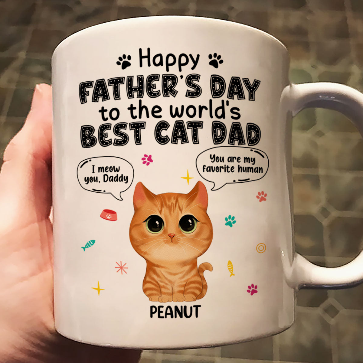 Watercolor Cute Cats Happy Father's Day Cat Dad Personalized Mug