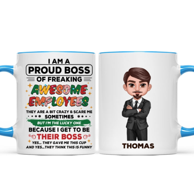 Proud Boss Of Freaking Awesome Employees Personalized Mug, Funny Christmas Gift For Boss