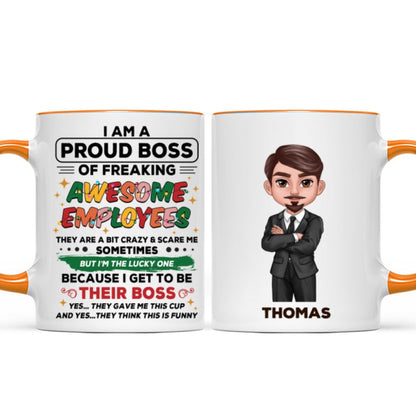 Proud Boss Of Freaking Awesome Employees Personalized Mug, Funny Christmas Gift For Boss