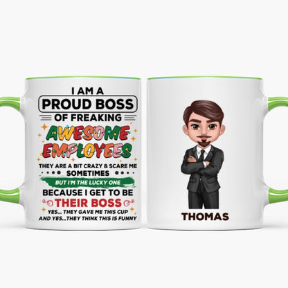 Proud Boss Of Freaking Awesome Employees Personalized Mug, Funny Christmas Gift For Boss