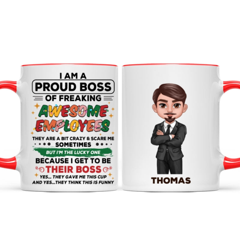 Proud Boss Of Freaking Awesome Employees Personalized Mug, Funny Christmas Gift For Boss