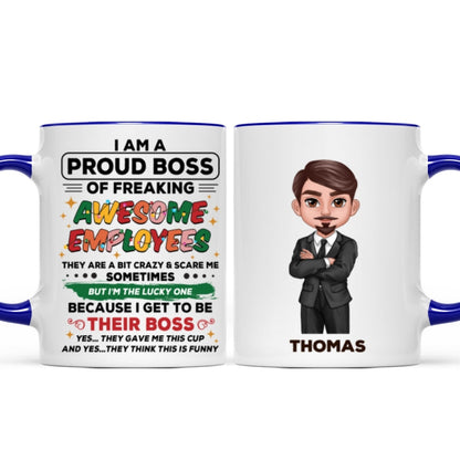 Proud Boss Of Freaking Awesome Employees Personalized Mug, Funny Christmas Gift For Boss