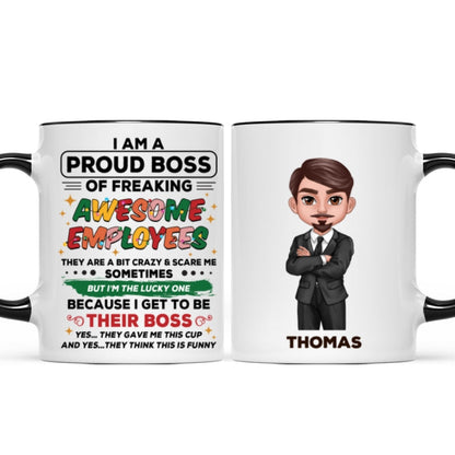 Proud Boss Of Freaking Awesome Employees Personalized Mug, Funny Christmas Gift For Boss