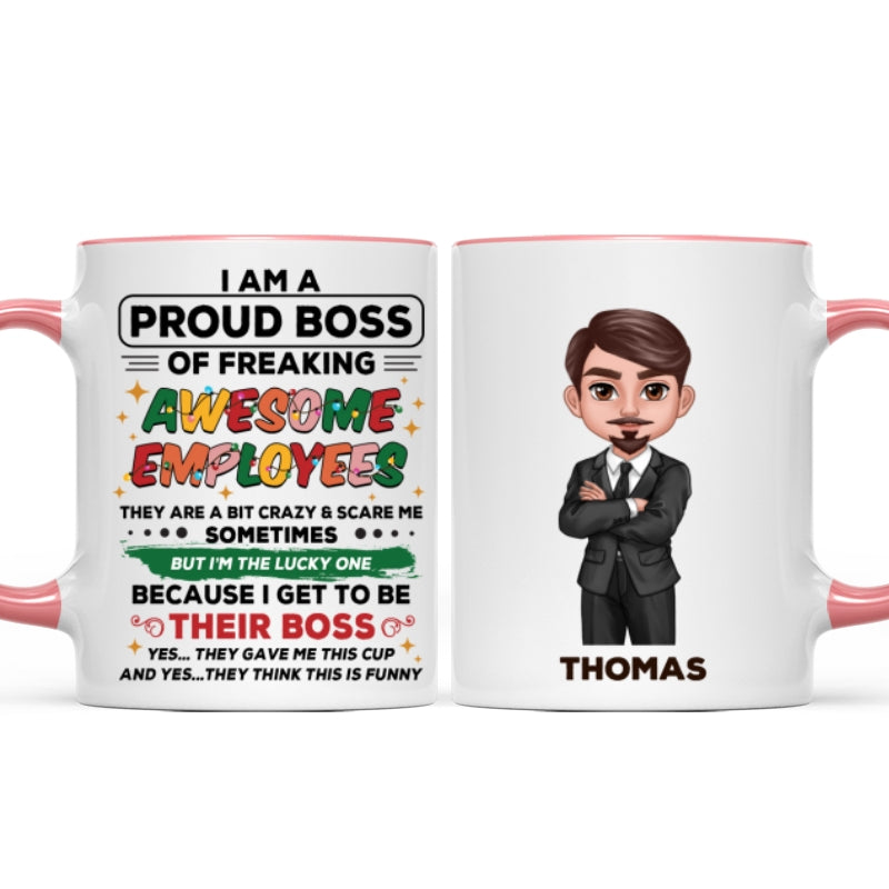 Proud Boss Of Freaking Awesome Employees Personalized Mug, Funny Christmas Gift For Boss