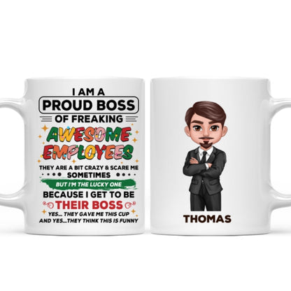 Proud Boss Of Freaking Awesome Employees Personalized Mug, Funny Christmas Gift For Boss