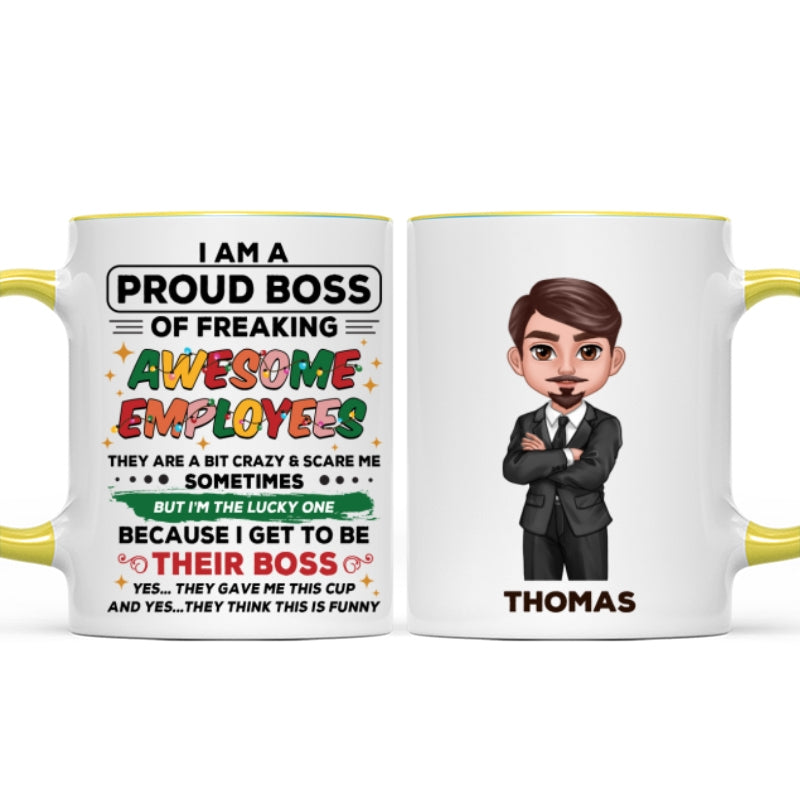 Proud Boss Of Freaking Awesome Employees Personalized Mug, Funny Christmas Gift For Boss