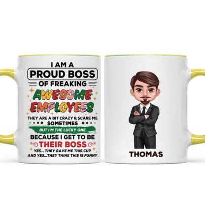 Proud Boss Of Freaking Awesome Employees Personalized Mug, Funny Christmas Gift For Boss