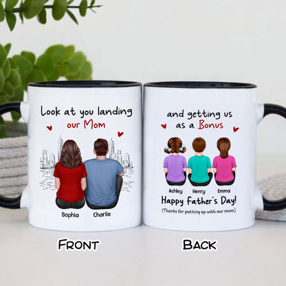 To Our Bonus Dad Funny Gift Personalized Mug, Gift For Bonus Dad