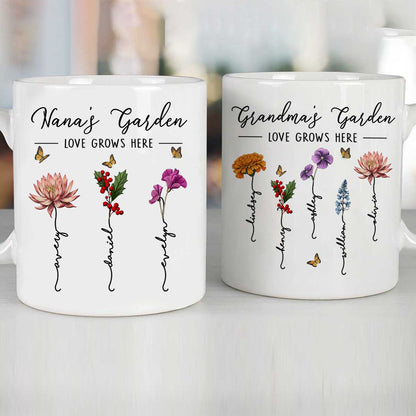 Grandma's Garden Love Grows Here Beautiful Birth Month Flower Gift For Grandma Mom Personalized Mug