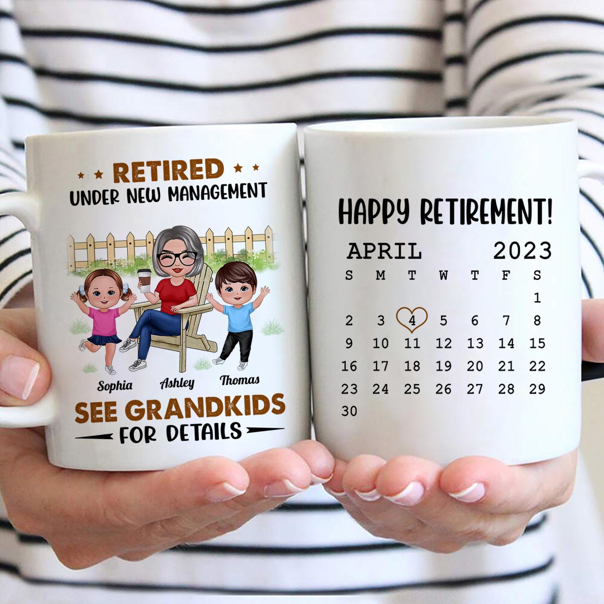 Retired Under New Management See Doll Grandkids Calendar Retirement Gift Personalized Mug