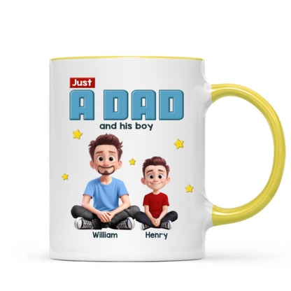 Just A Dad And His Kids Cartoon Funny Style Personalized Mug, Unique 2025 Father's Day Gift For Dad