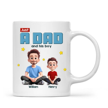 Just A Dad And His Kids Cartoon Funny Style Personalized Mug, Unique 2025 Father's Day Gift For Dad