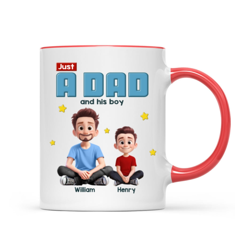Just A Dad And His Kids Cartoon Funny Style Personalized Mug, Unique 2025 Father's Day Gift For Dad