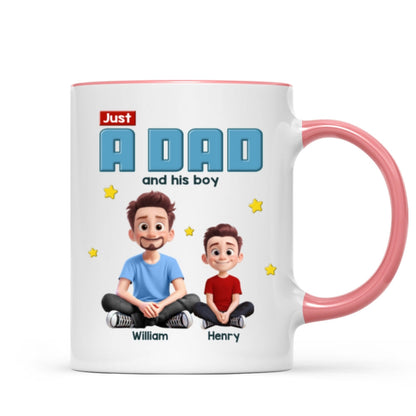 Just A Dad And His Kids Cartoon Funny Style Personalized Mug, Unique 2025 Father's Day Gift For Dad
