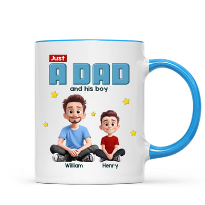 Just A Dad And His Kids Cartoon Funny Style Personalized Mug, Unique 2025 Father's Day Gift For Dad