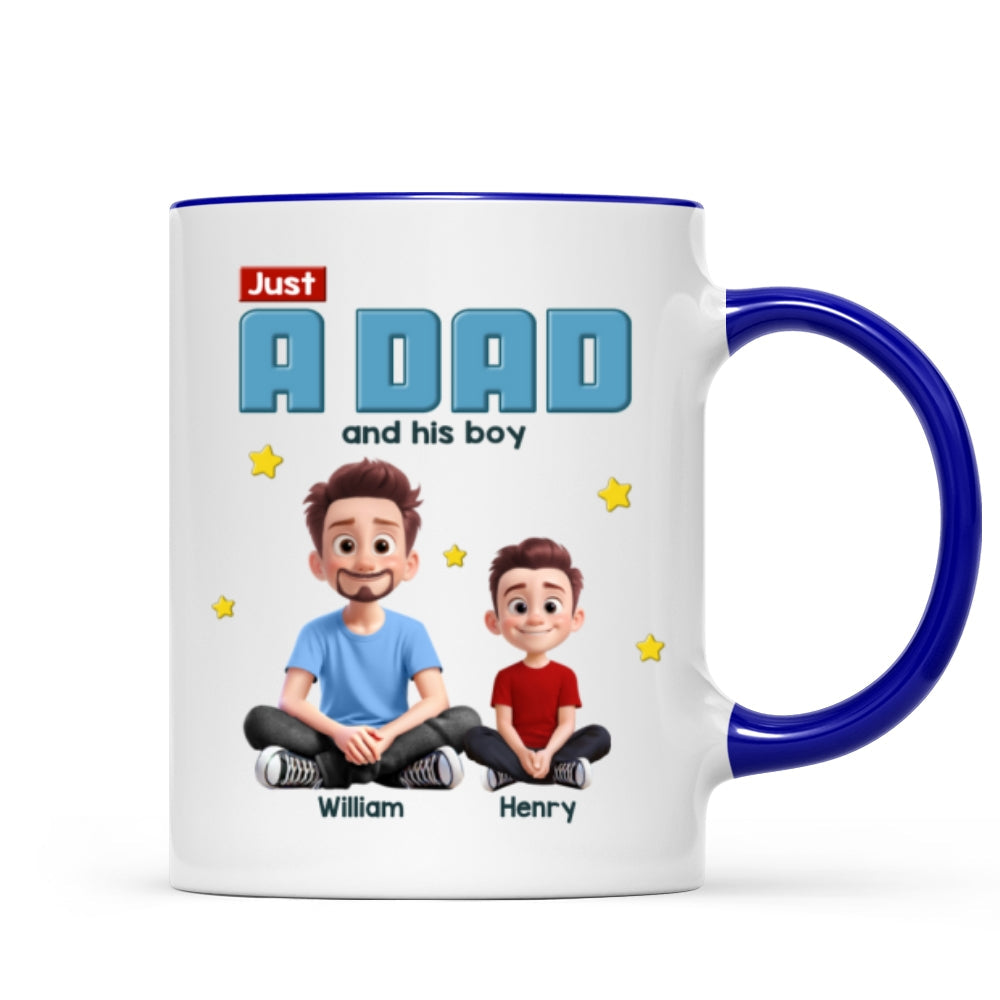 Just A Dad And His Kids Cartoon Funny Style Personalized Mug, Unique 2025 Father's Day Gift For Dad