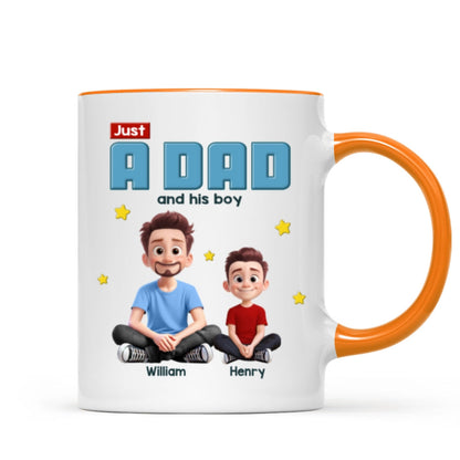 Just A Dad And His Kids Cartoon Funny Style Personalized Mug, Unique 2025 Father's Day Gift For Dad