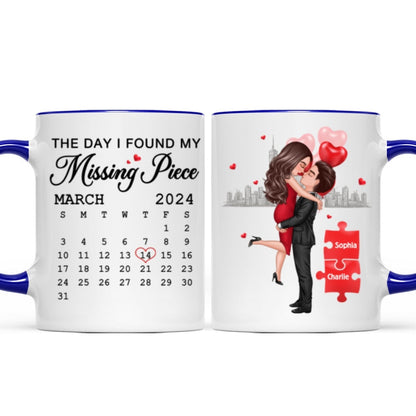 The Day I Found My Missing Piece Calendar Keepsake Personalized Mug, Gift, Anniversary Gift For Couple