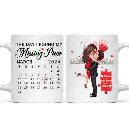 The Day I Found My Missing Piece Calendar Keepsake Personalized Mug, Gift, Anniversary Gift For Couple