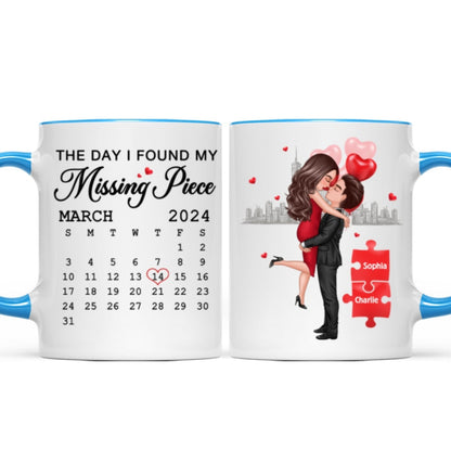 The Day I Found My Missing Piece Calendar Keepsake Personalized Mug, Gift, Anniversary Gift For Couple