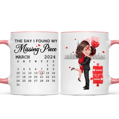The Day I Found My Missing Piece Calendar Keepsake Personalized Mug, Gift, Anniversary Gift For Couple