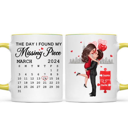 The Day I Found My Missing Piece Calendar Keepsake Personalized Mug, Gift, Anniversary Gift For Couple