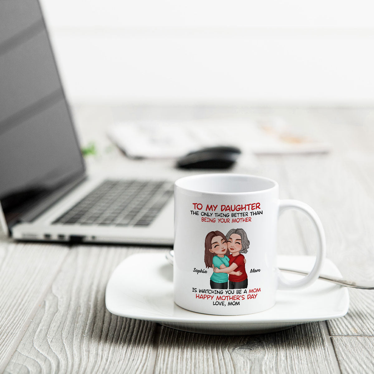 To My Daughter Happy Mother's Day Mom & Daughter Hugging Personalized Mug, Heartfelt 2025 Gift For Daughter