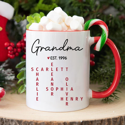 Grandma Est. Grandkids Names Crossword Puzzle Art Personalized Mug