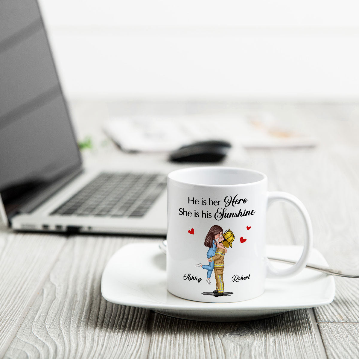 Her Hero His Sunshine Couple Valentine's Day Gifts by Occupation Gift For Her Gift For Him Firefighter, Nurse, Police Officer Personalized Mug