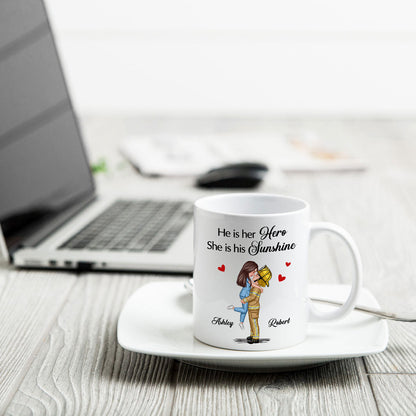 Her Hero His Sunshine Couple Valentine's Day Gifts by Occupation Gift For Her Gift For Him Firefighter, Nurse, Police Officer Personalized Mug
