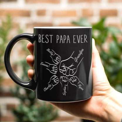 Best Dad Papa Grandpa Fist Bump Outline Metal Personalized Mug, Unique Father's Day Gift for Dad for Husband