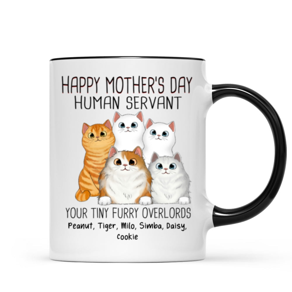 Happy Mother's Day Cat Human Servant Peeking Fluffy Cats Personalized Mug