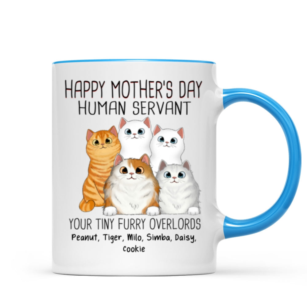 Happy Mother's Day Cat Human Servant Peeking Fluffy Cats Personalized Mug
