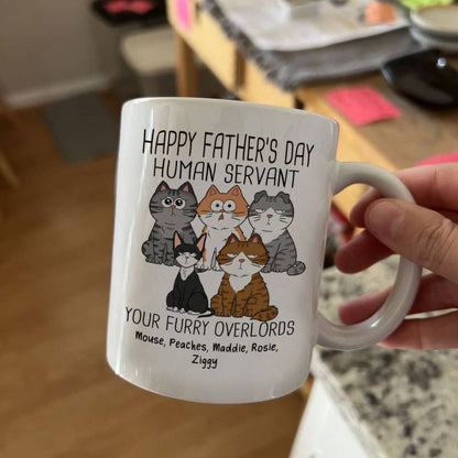 Happy Father's Day Human Servant - Personalized Mug - Gift For Cat Dad, Dad, Husband, Grandpa