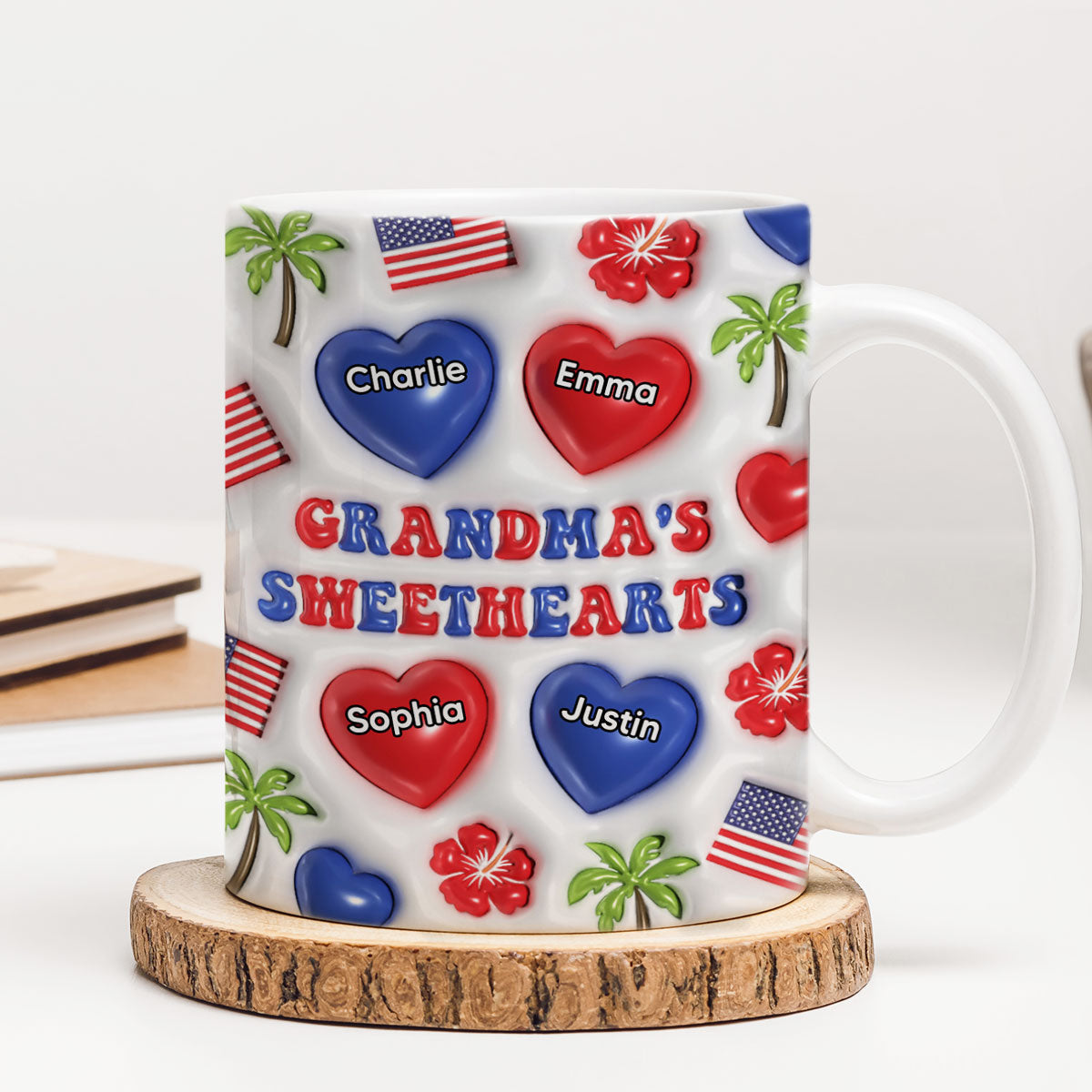 Grandma's Sweetheart Personalized 3D Inflated Mug, 4th Of July Gift For Grandma