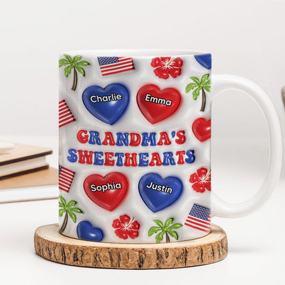 Grandma's Sweetheart Personalized 3D Inflated Mug, 4th Of July Gift For Grandma