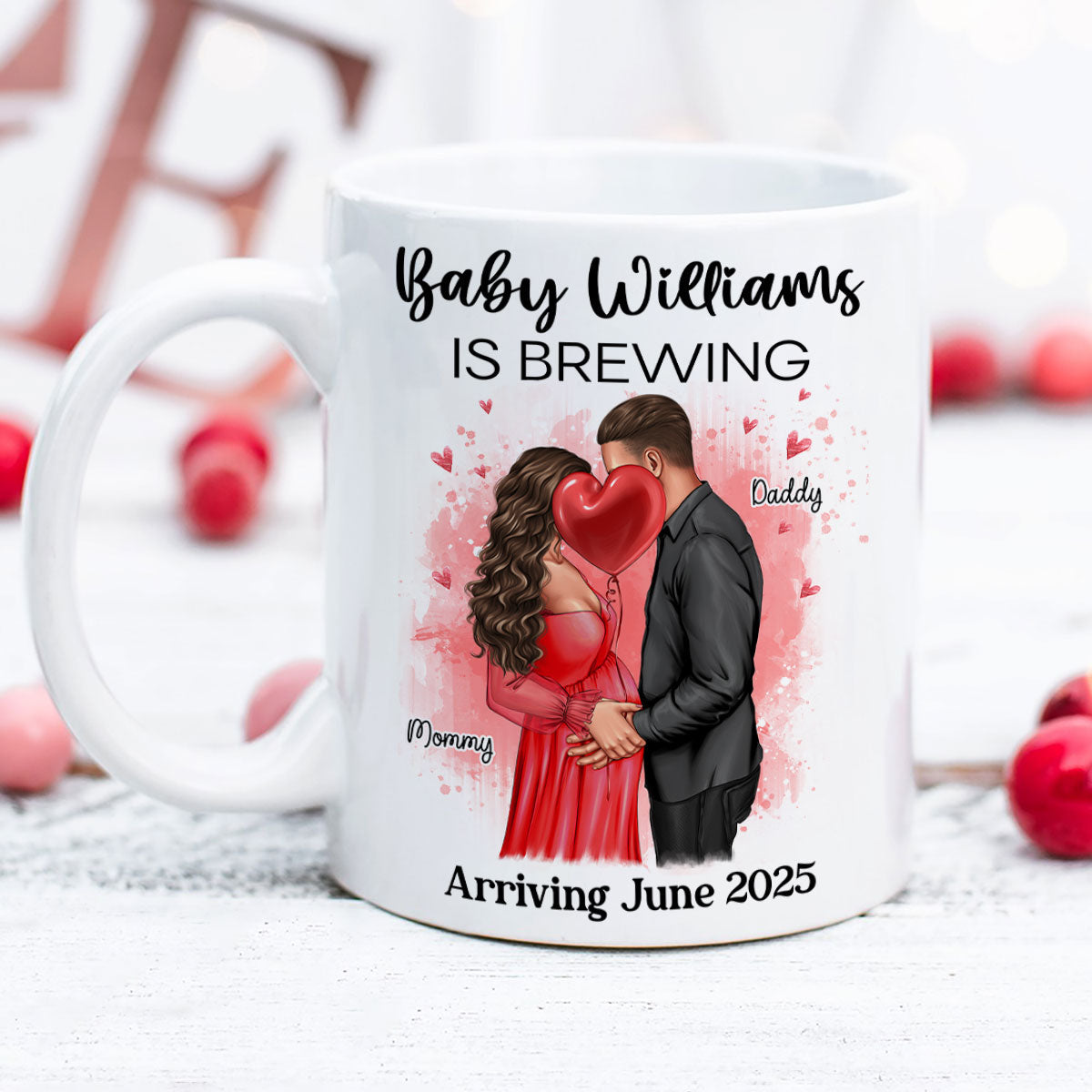 Baby Is Brewing Pregnancy Kissing Couple Personalized Mug Expecting Mom Gift, Expecting Parents Gift, Gift