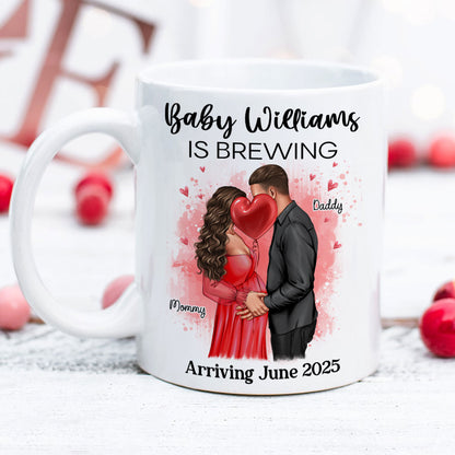 Baby Is Brewing Pregnancy Kissing Couple Personalized Mug Expecting Mom Gift, Expecting Parents Gift, Gift