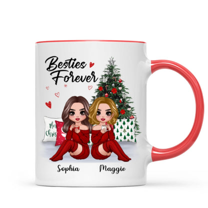 Doll Besties Sitting Beside Christmas Tree Personalized Mug