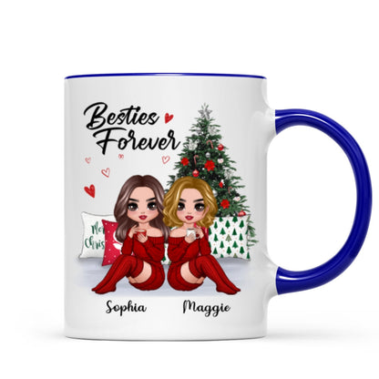 Doll Besties Sitting Beside Christmas Tree Personalized Mug