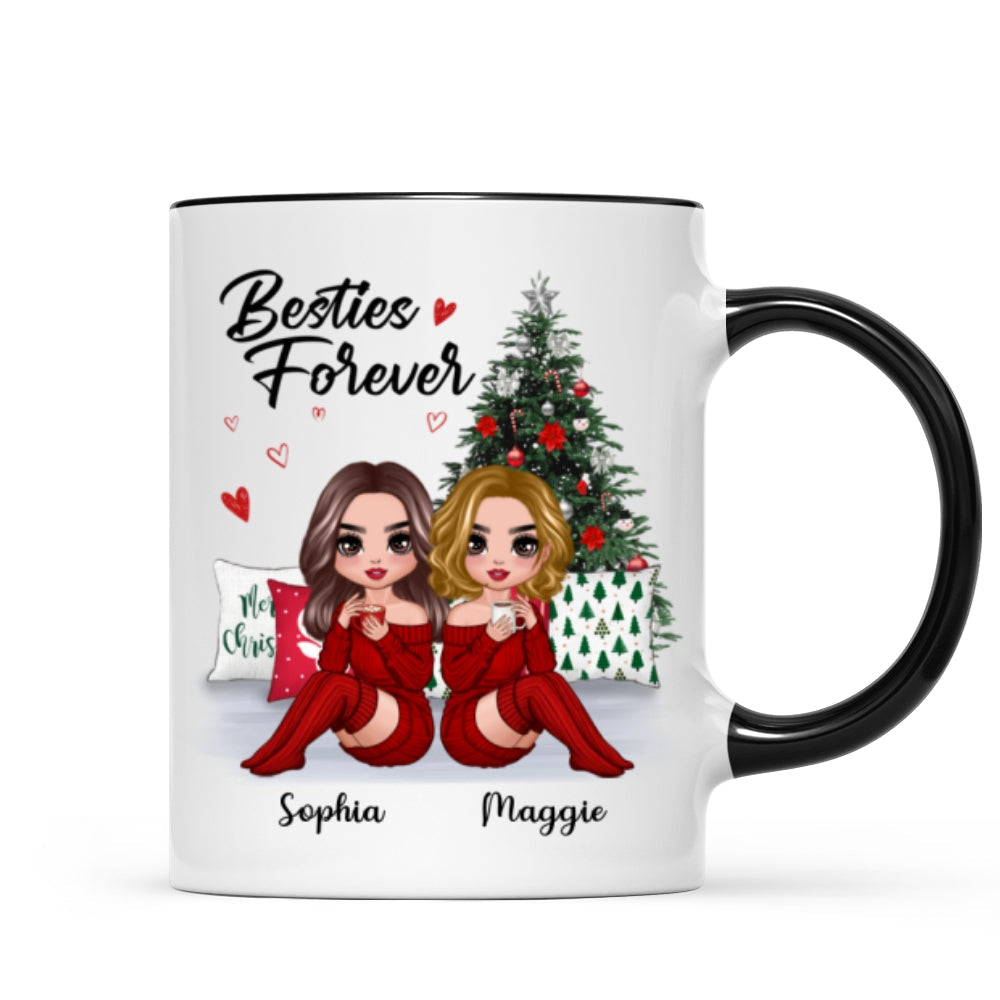 Doll Besties Sitting Beside Christmas Tree Personalized Mug