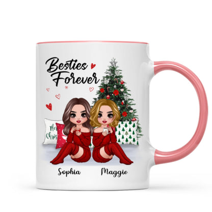 Doll Besties Sitting Beside Christmas Tree Personalized Mug