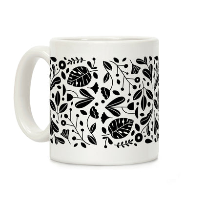 Black and White Plant Pattern Coffee Mug