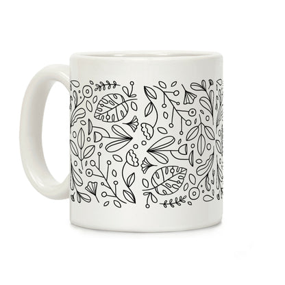 Black and White Plant Pattern Coffee Mug