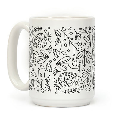 Black and White Plant Pattern Coffee Mug