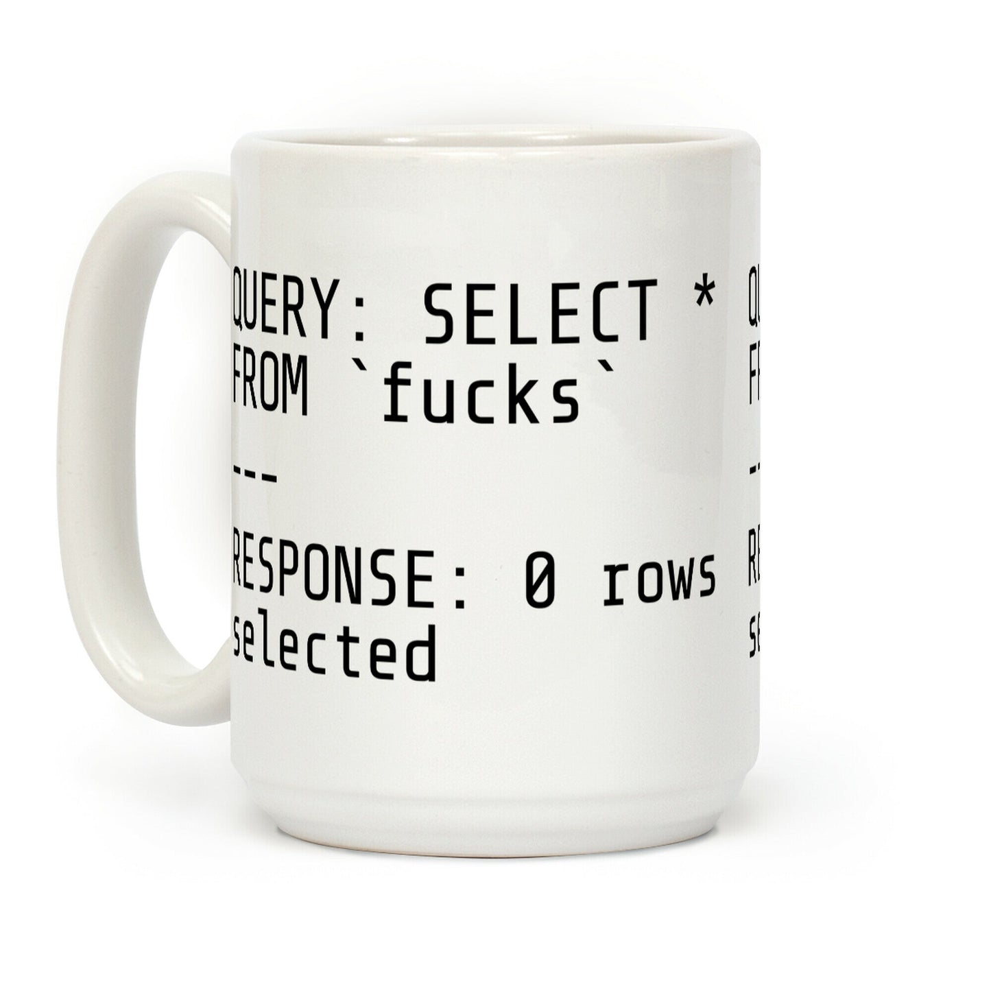 QUERY: SELECT* FROM 'F***s' -- RESPONSE: 0 rows selected Coffee Mug